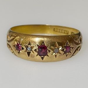 SOLD**Victorian !8k Natural Ruby Diamond Ring 2g